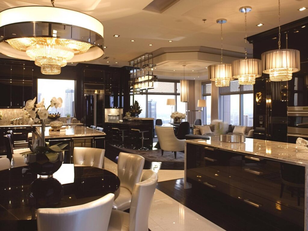 Jakie lampy wiszące najlepiej sprawdzą się w kuchniach otwartych na salon w stylu glamour