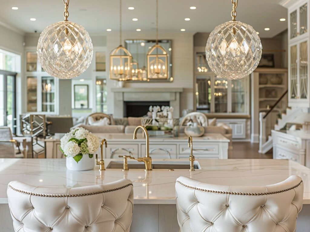 Jakie lampy wiszące najlepiej sprawdzą się w kuchniach otwartych na salon w stylu glamour?